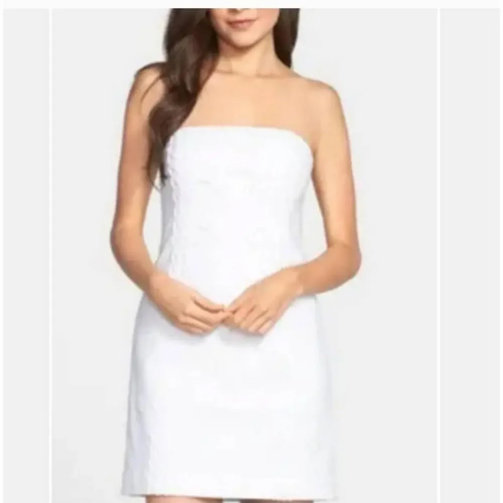 Lilly Pulitzer Tansy White Strapless Textured Dress Zipper Resort Size 10 - Picture 13 of 13
